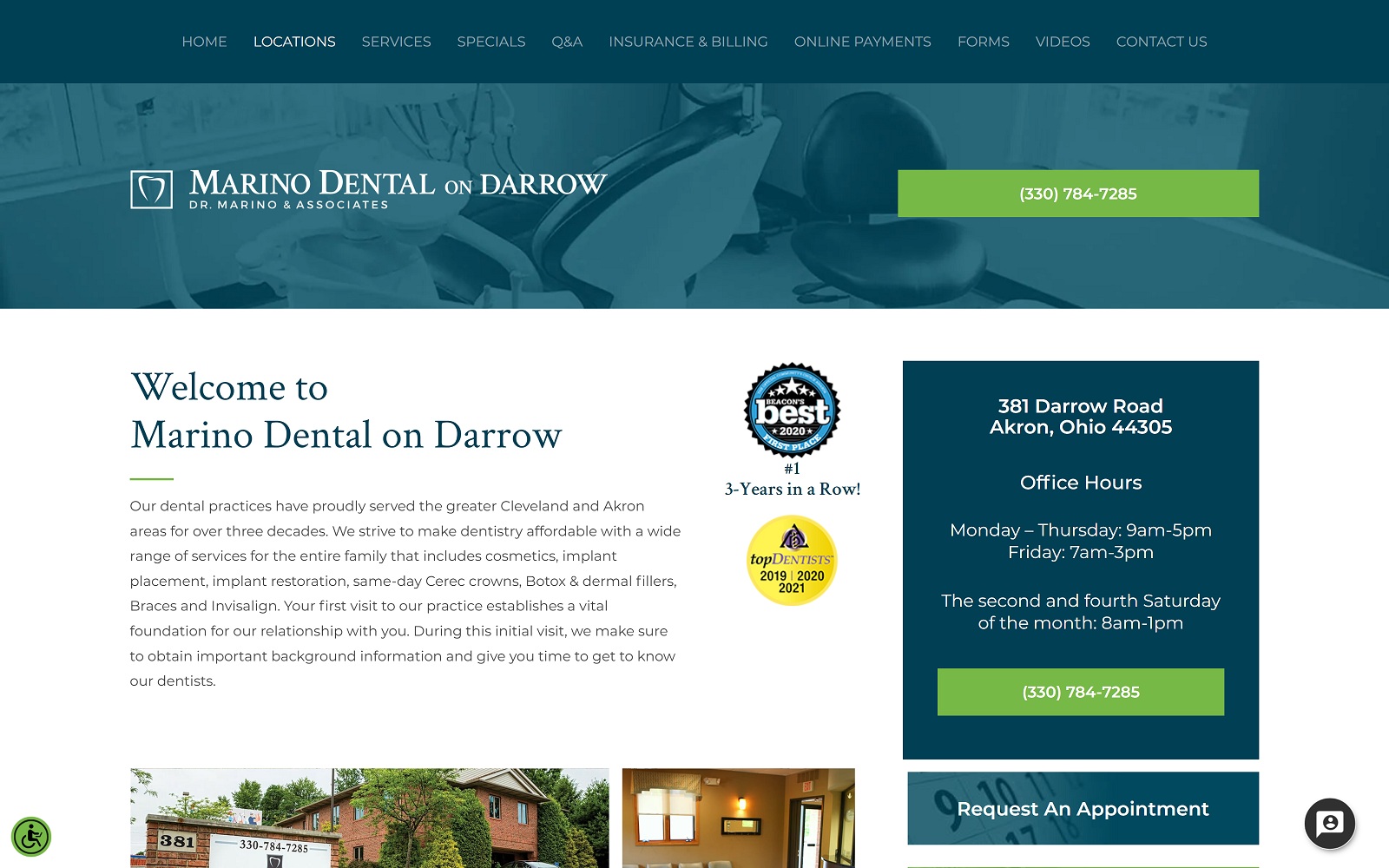 The Screenshot of Marino Dental on Darrow marinonassif.com/marino-dental-on-darrow Dr. Carlo Marino Website
