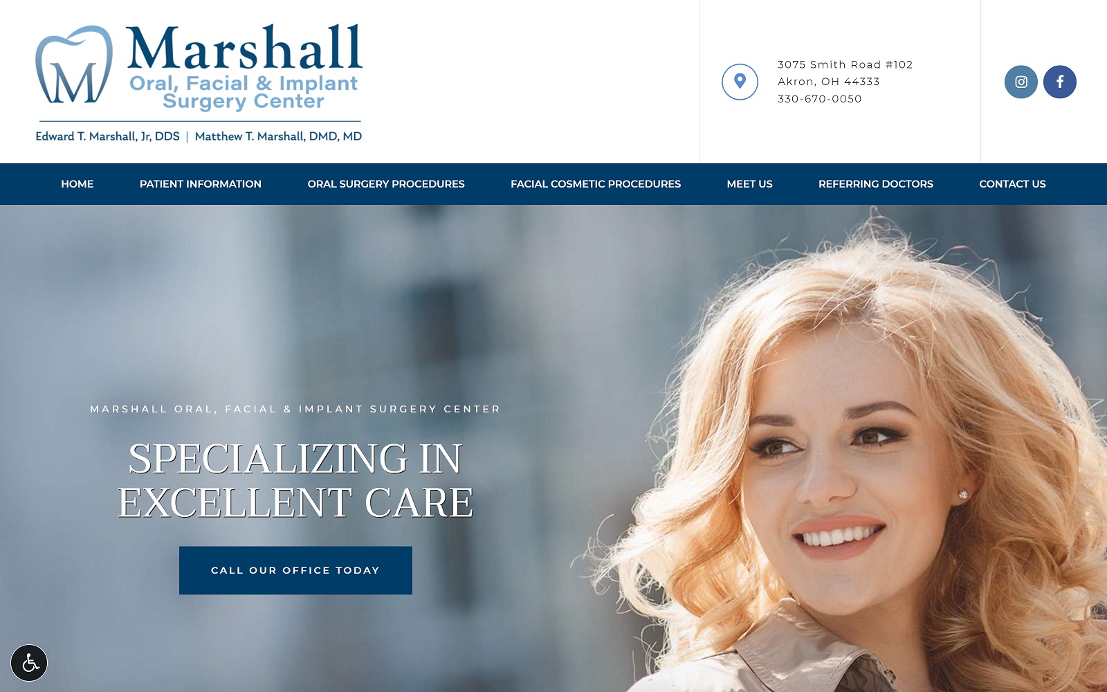The Screenshot of Marshall Oral, Facial and Implant Surgery Center marshallsurgerycenter.com Website