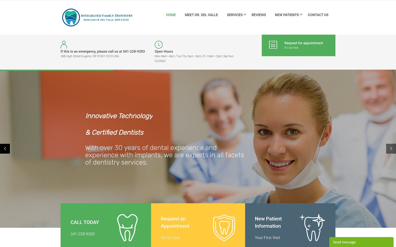 The Screenshot of Integrated Family Dentistry mercedesdelvalle.com Dr. Mercedes R. Del Valle Website