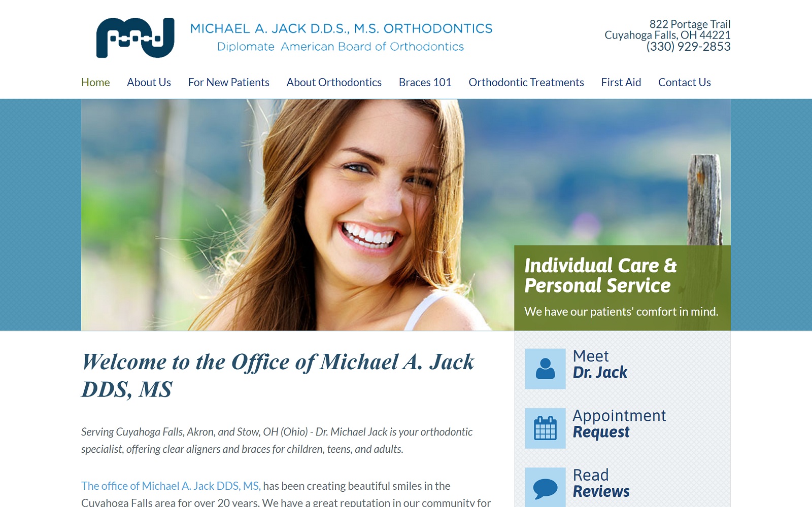 The Screenshot of Michael A. Jack DDS, MS mjackortho.com Website