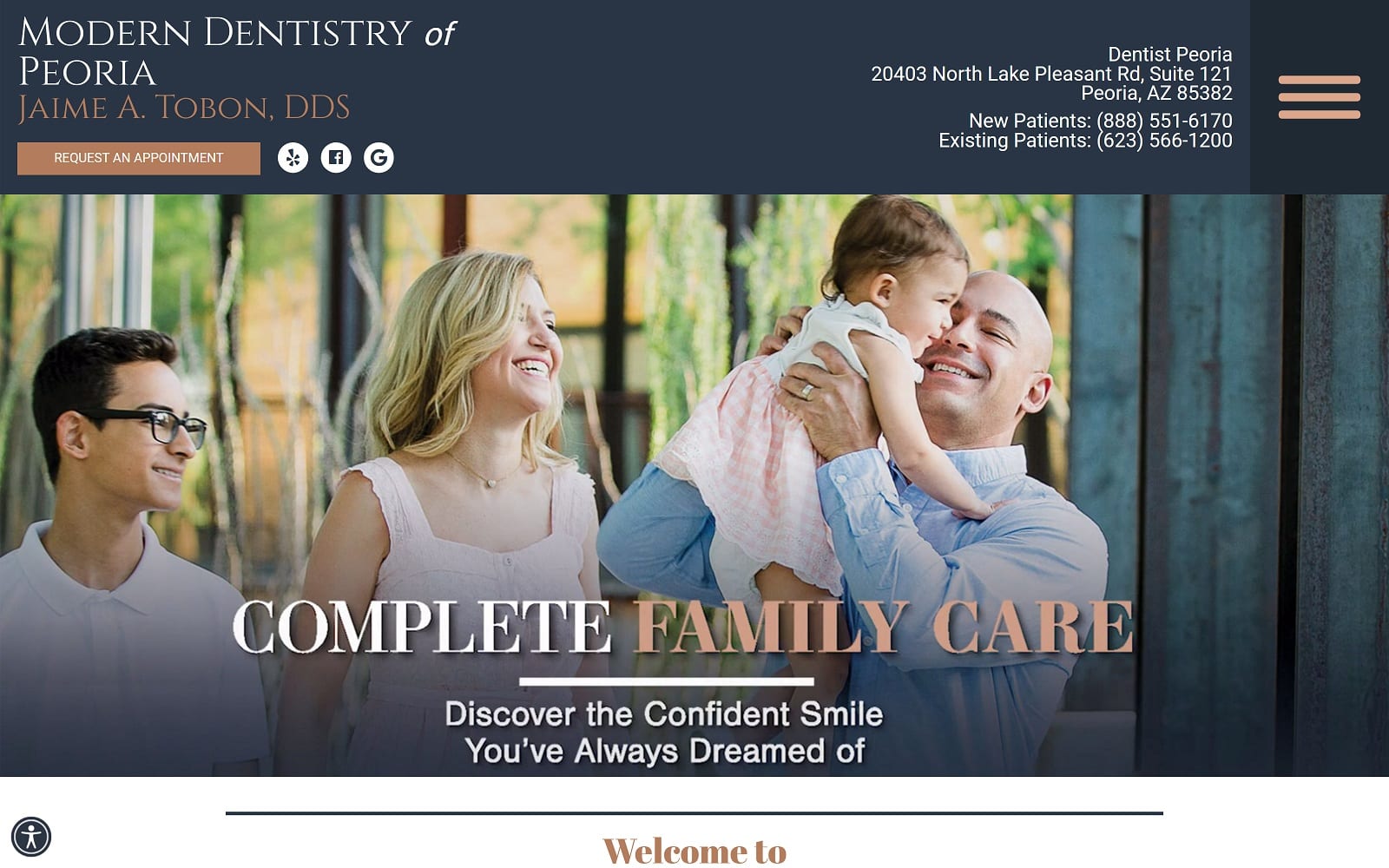 The Screenshot of Modern Dentistry of Peoria moderndentistryofpeoria.com Dr. Jaime A. Tobon Website