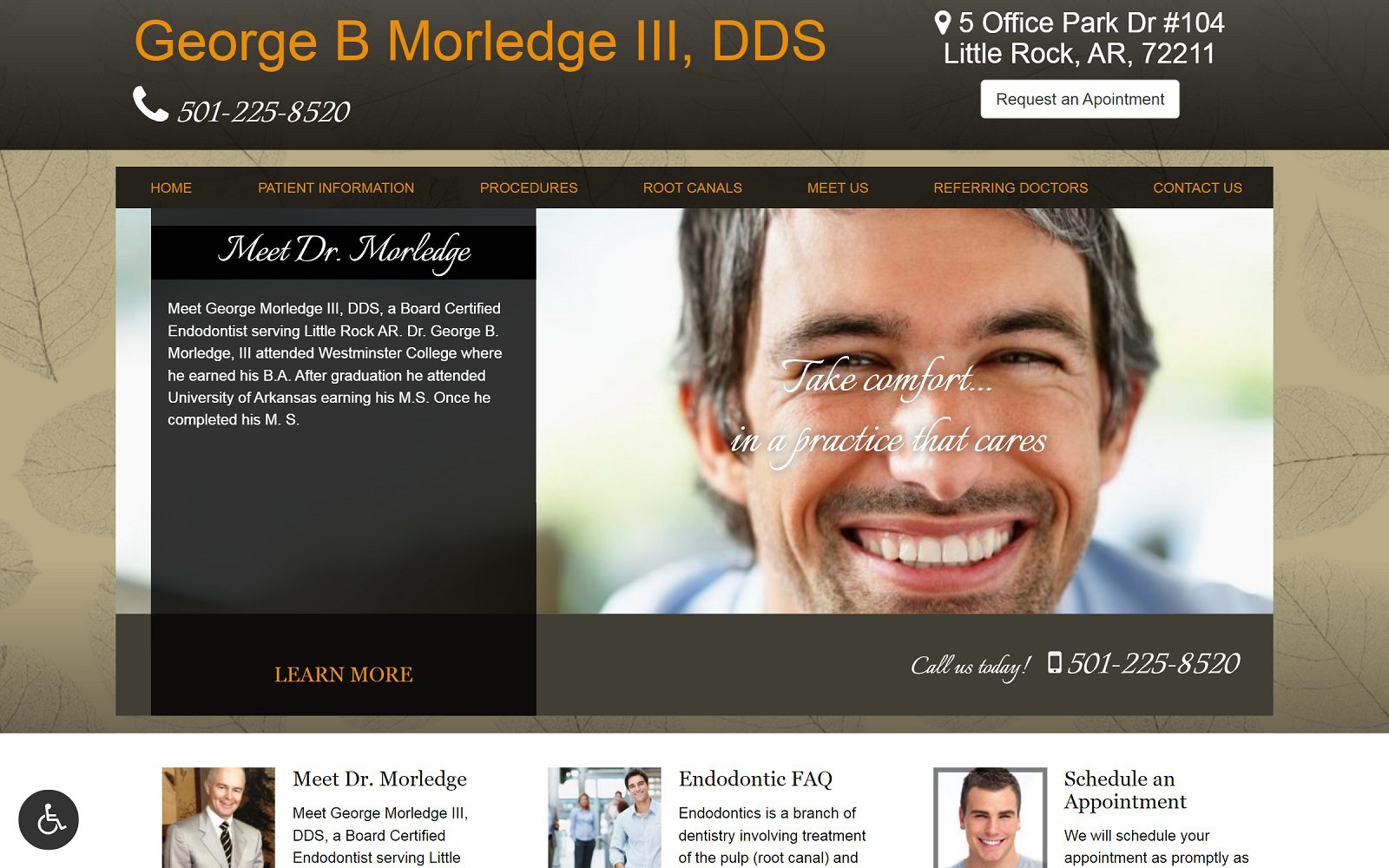The Screenshot of George Morledge III, DDS morledgeendo.com Website