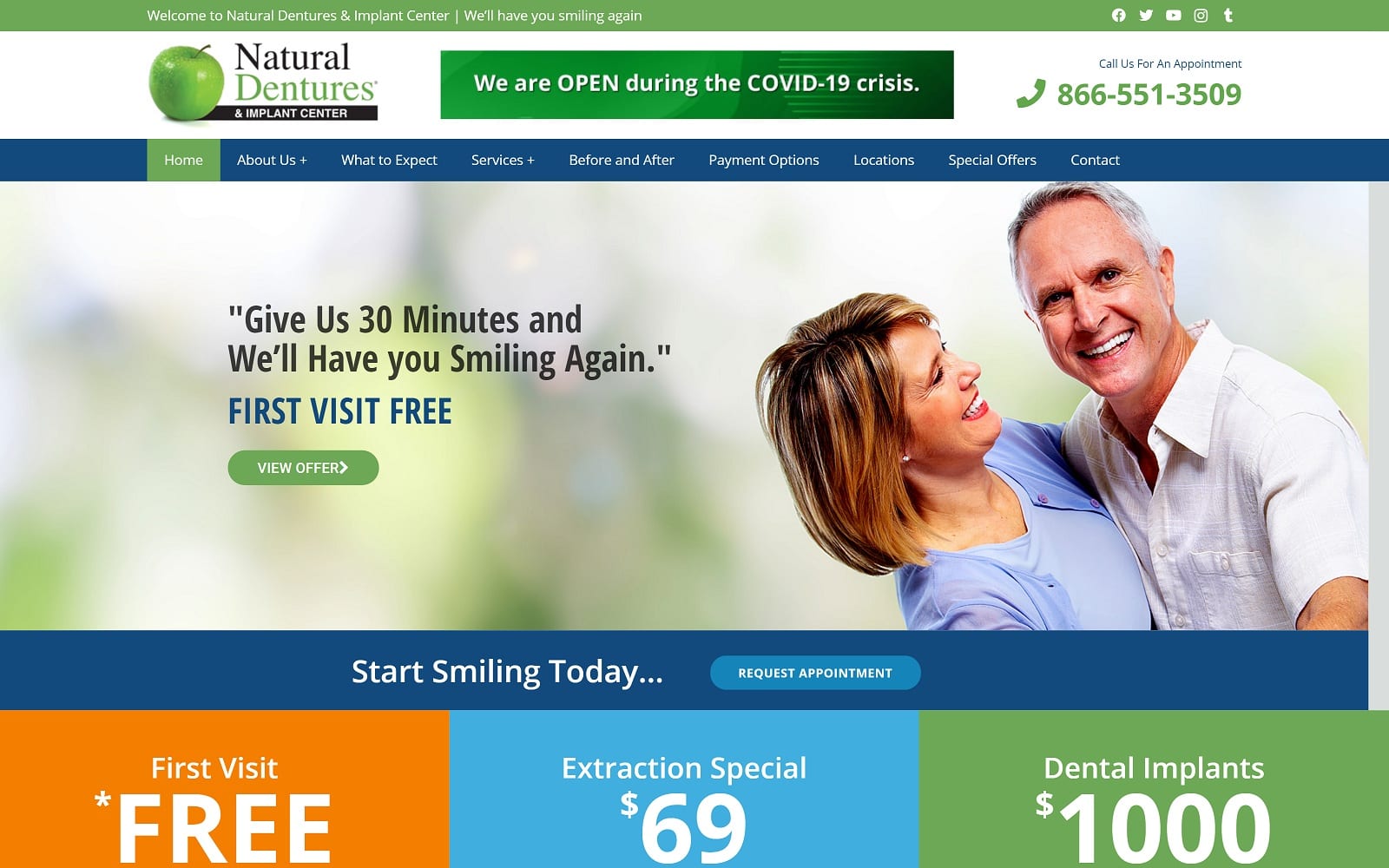 The Screenshot of Natural Dentures & Implant Center naturaldentures.com Website
