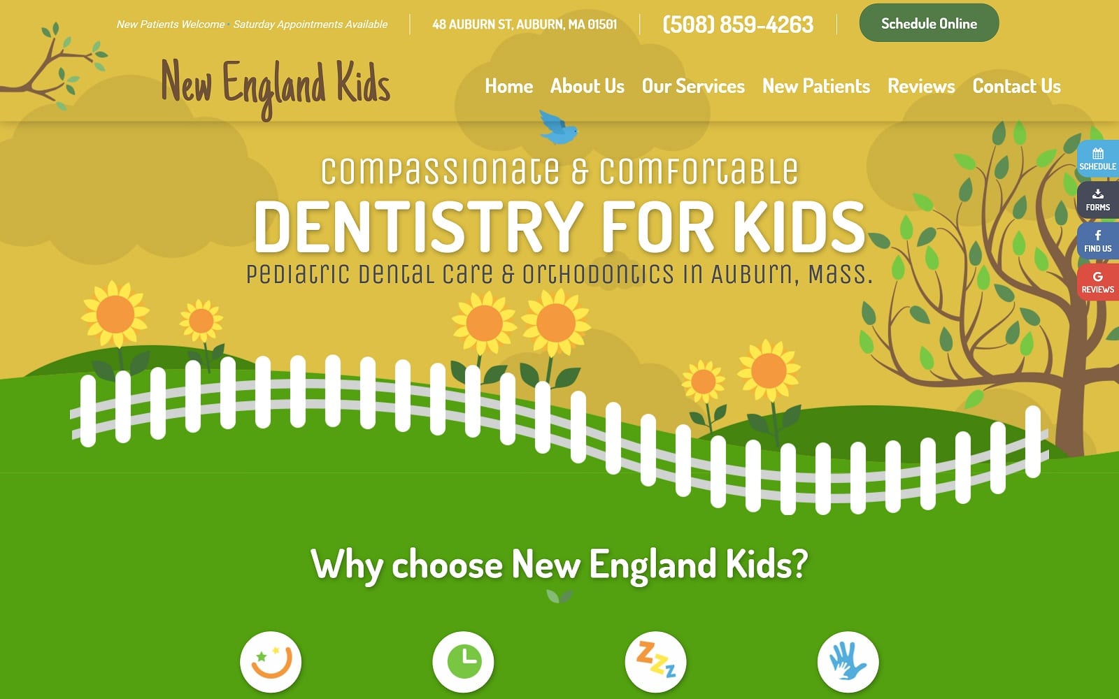 The Screenshot of New England Kids Pediatric Dentistry and Orthodontics newengland-kids.com Website
