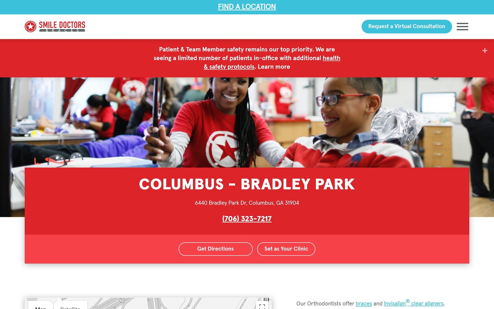 The Screenshot of Smile Doctors Braces orthodontist.smiledoctors.com/GA/columbus/31904/6440-bradley-park-dr Website
