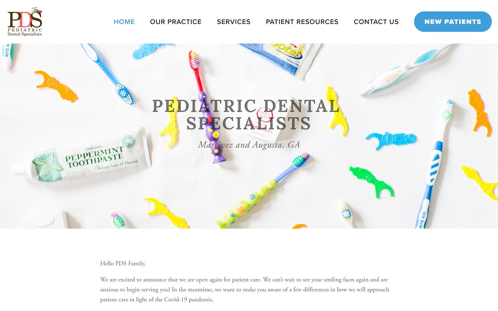 The Screenshot of Pediatric Dental Specialists pdssmiles.com Website
