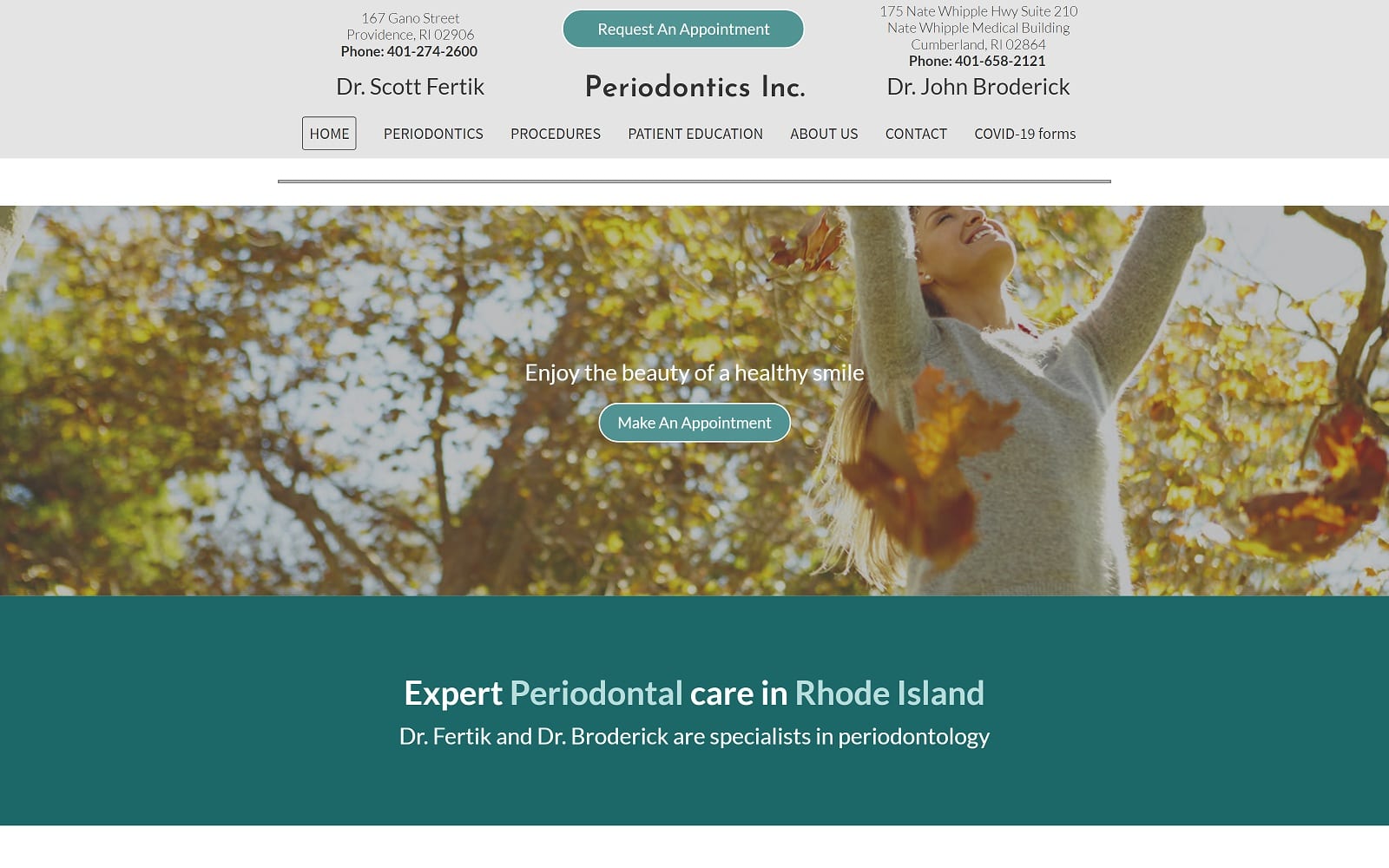 The Screenshot of Periodontics Inc periodonticsri.com Website