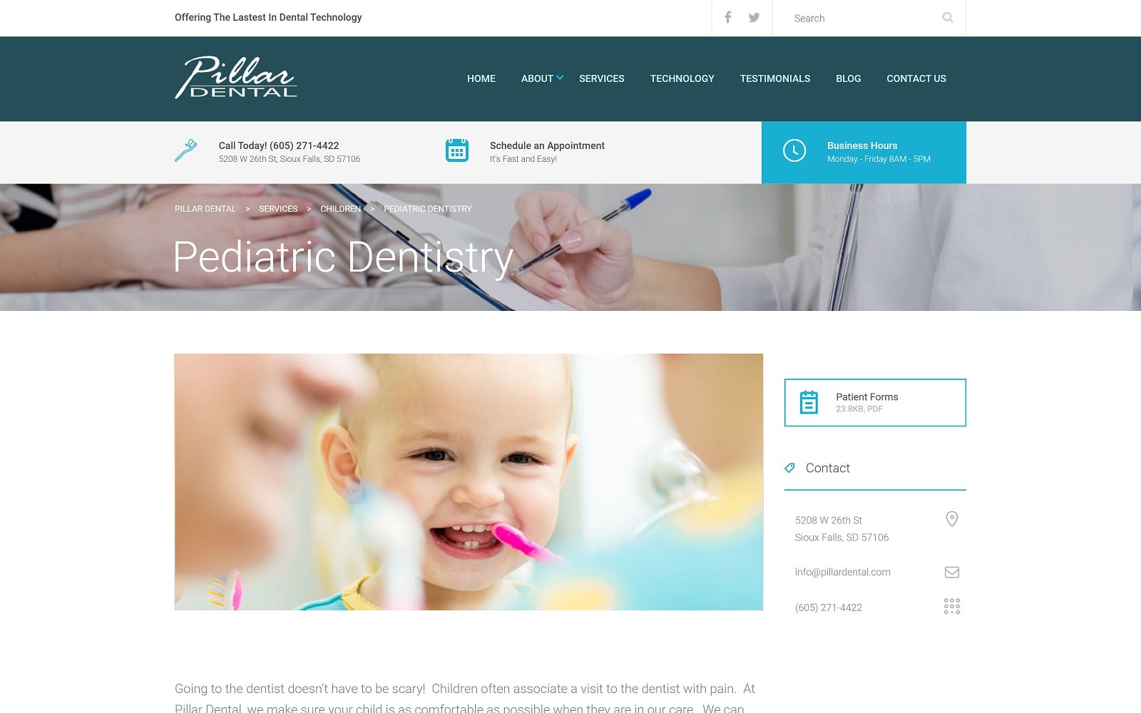 The Screenshot of Pillar Dental pillardental.com Website