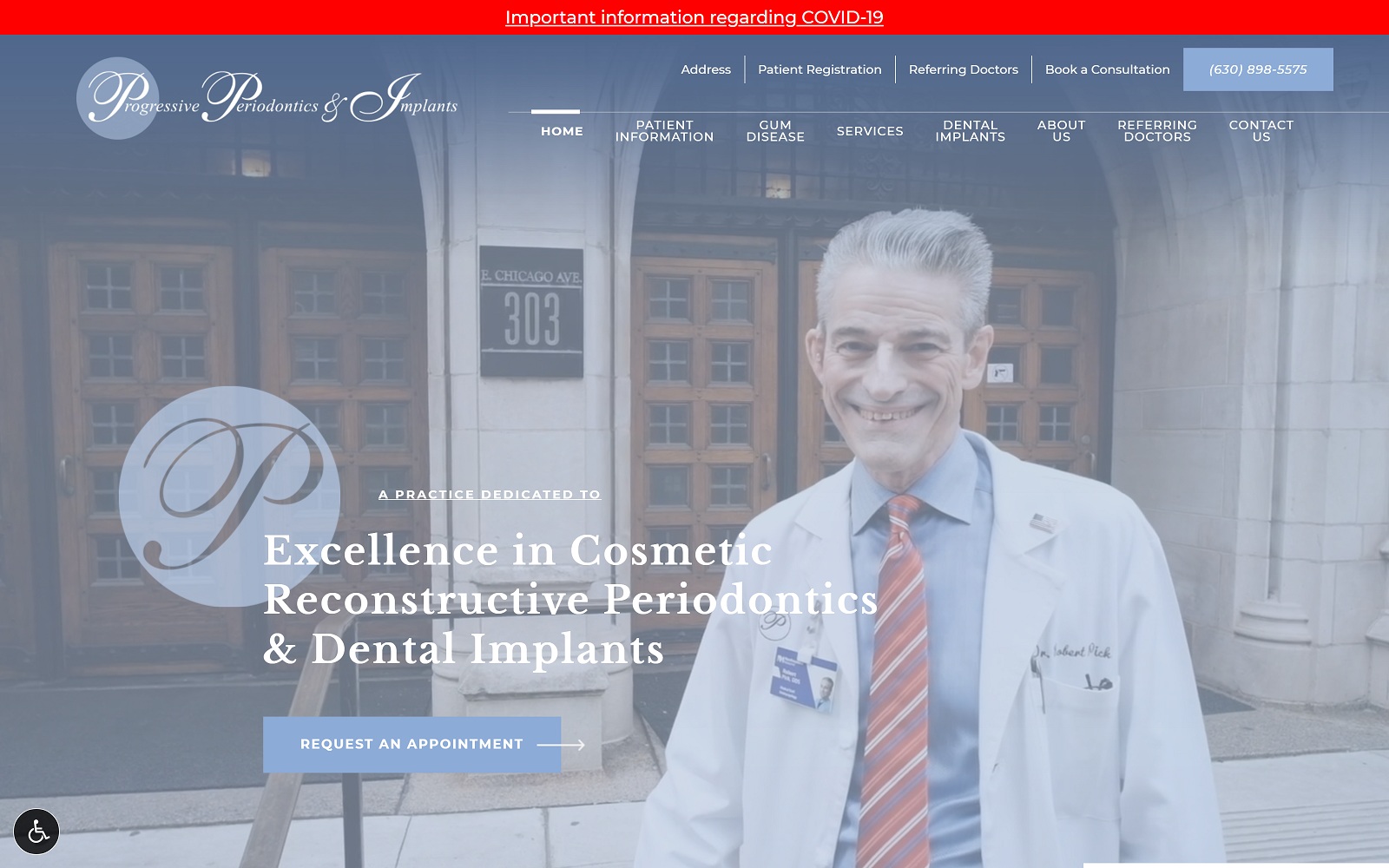 The Screenshot of Progressive Periodontics & Implants: Robert M. Pick, DDS, MS progressiveperio.com Website