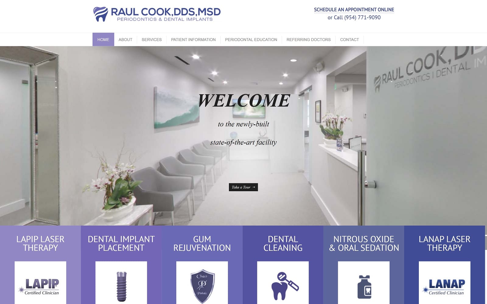 The Screenshot of Raul Cook, DDS, MSD Periodontics & Dental Implants raulcookdds.com Website