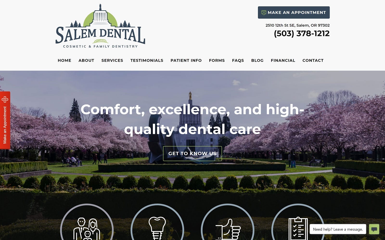 The Screenshot of Salem Dental - Dental Implants & Dentures salemdental.com Dr. Seth Huish Website