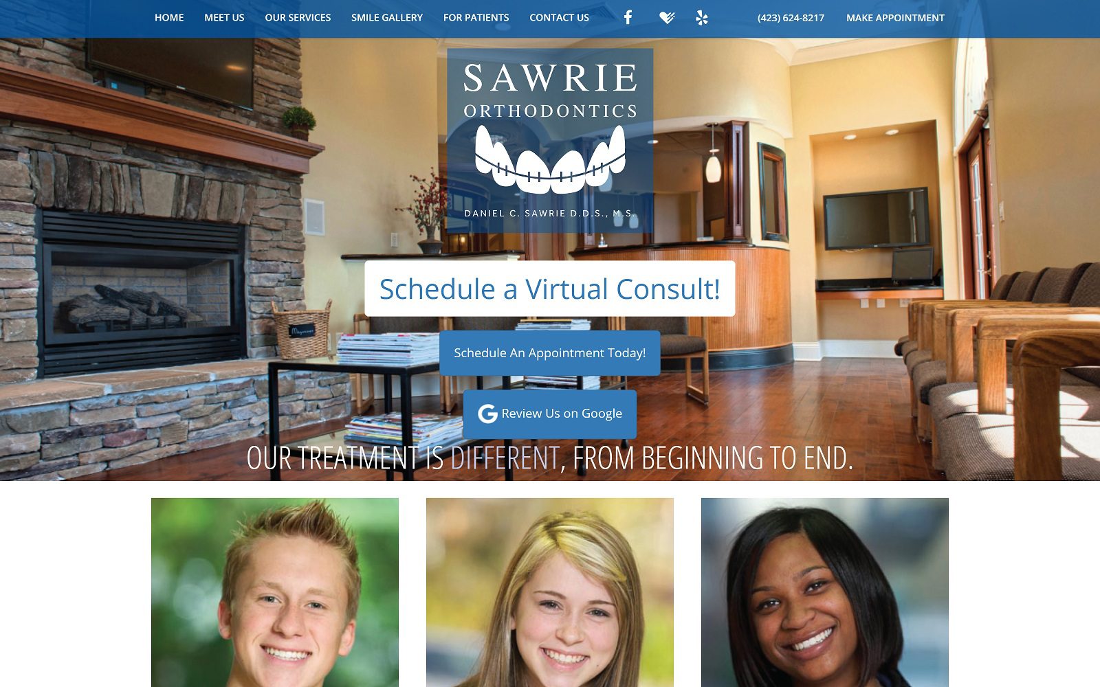 The Screenshot of Sawrie Orthodontics sawrieortho.com Dr. Daniel C. Sawrie Website