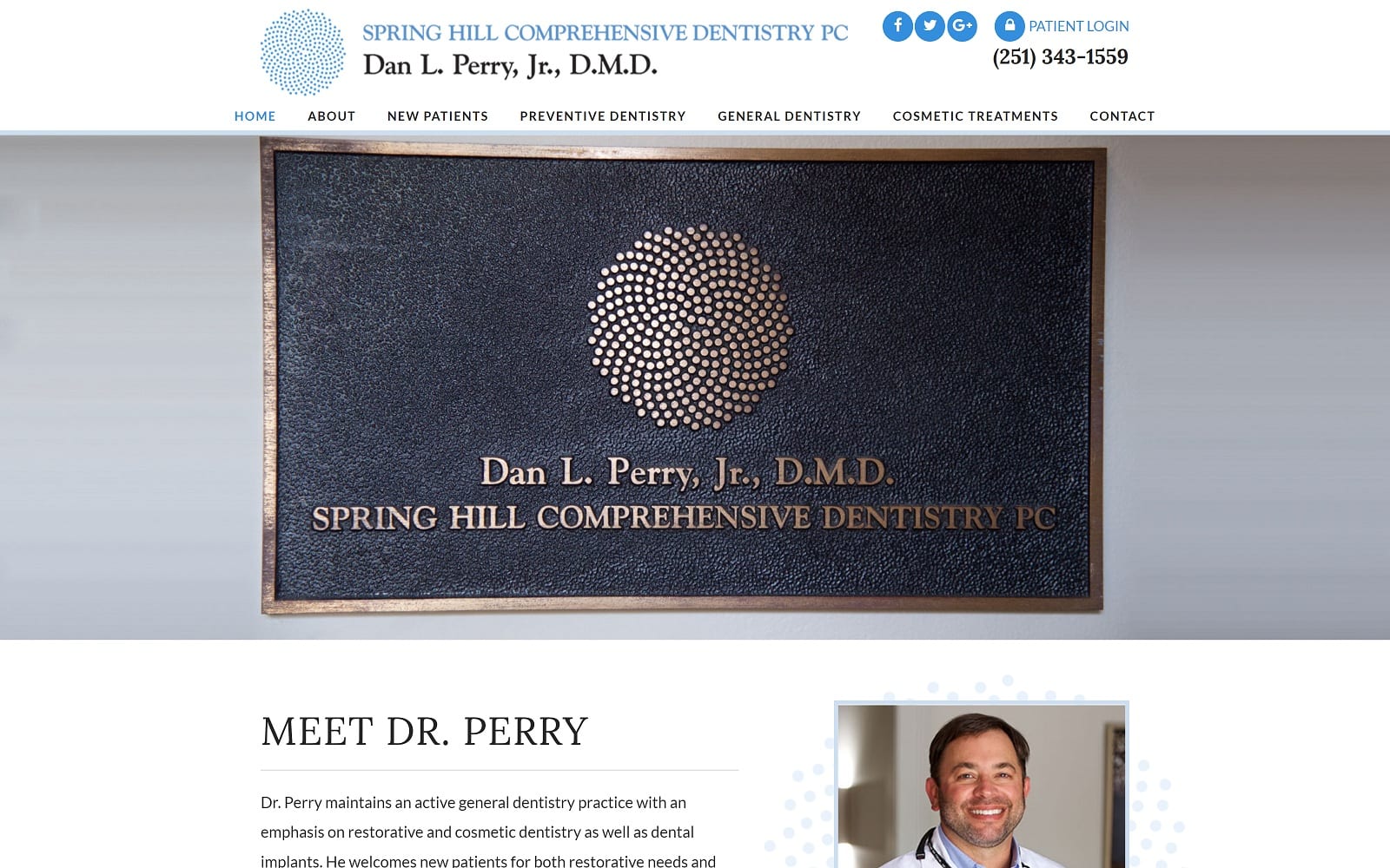 The Screenshot of Spring Hill Comprehensive Dentistry shcdentistry.com Dr. Dan L. Perry Jr. Website