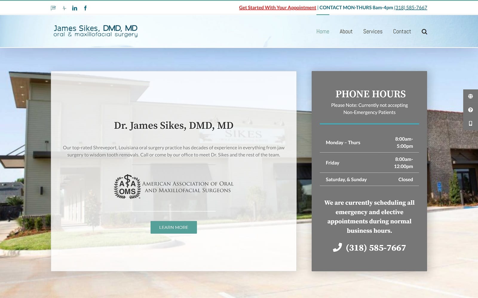 The Screenshot of Dr. James Sikes sikesoms.com Website