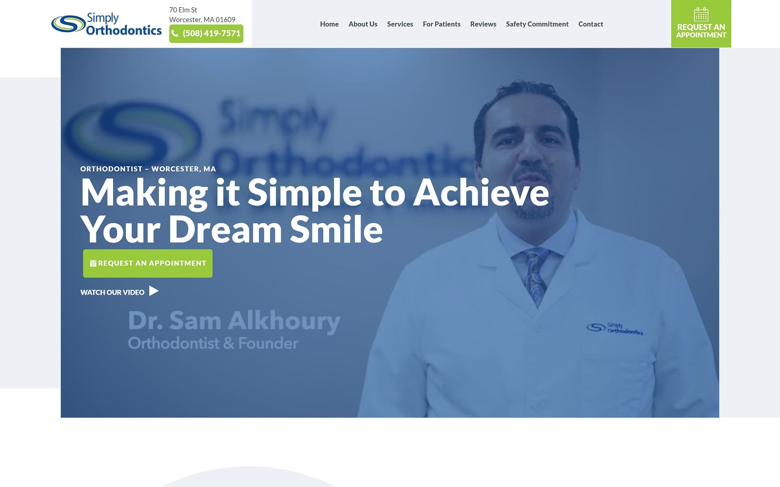 The Screenshot of Simply Orthodontics Worcester simplyorthoworcester.com Dr. Sam Alkhoury Website