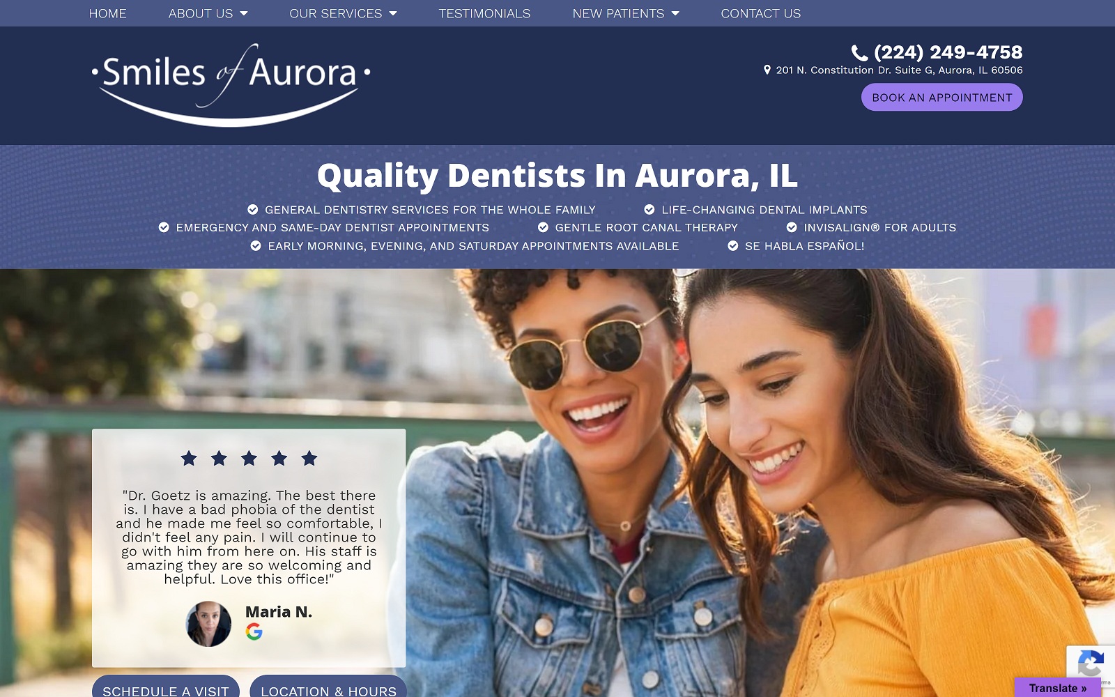 The Screenshot of Smiles of Aurora smilesofaurora.com Dr. Goetz and Dr. Martin Website