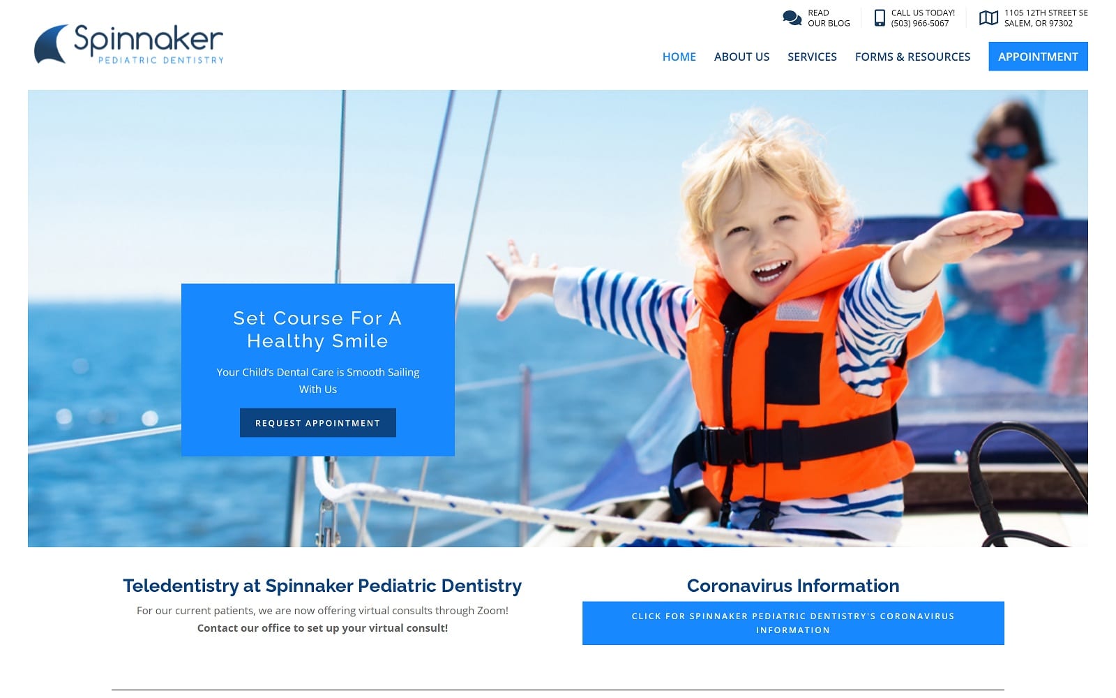 The Screenshot of Spinnaker Pediatric Dentistry spinpedo.com Website