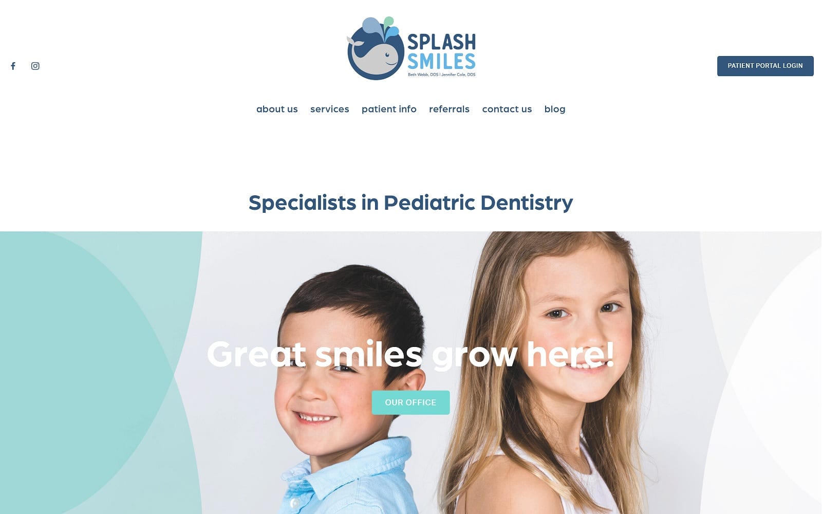 The Screenshot of Splash Smiles Pediatric Dentistry Northshore- Drs. Jennifer Cole and Beth Webb chattasmiles.com Website