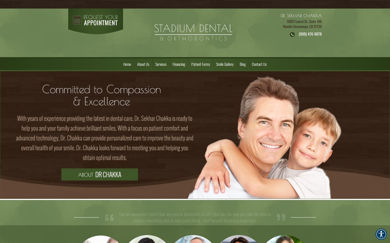 The Screenshot of Stadium Dental Orthodontics stadiumdentalrancho.com Dr. Sekhar Chakka Website