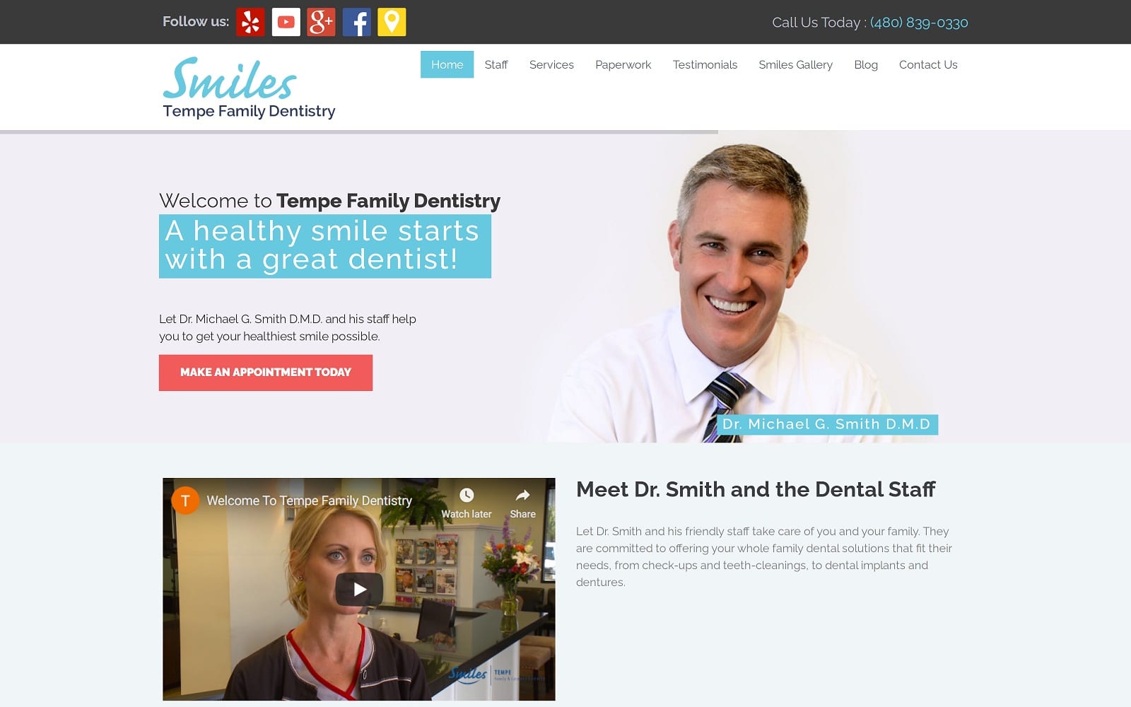 The Screenshot of Tempe Family Dentistry tempefamilydentistry.com Dr. Michael G. Smith Website