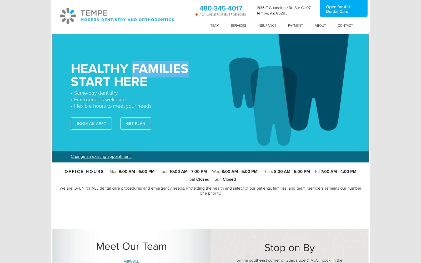 The Screenshot of Tempe Modern Dentistry and Orthodontics tempemoderndentistry.com Website