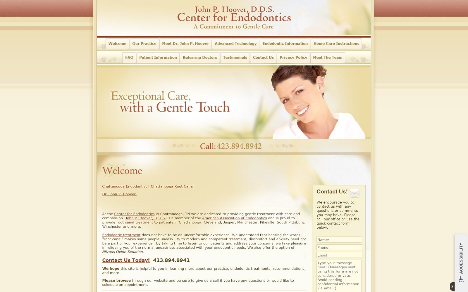 The Screenshot of Center for Endodontics thecenterforendodontics.com Dr. John P. Hoover Website