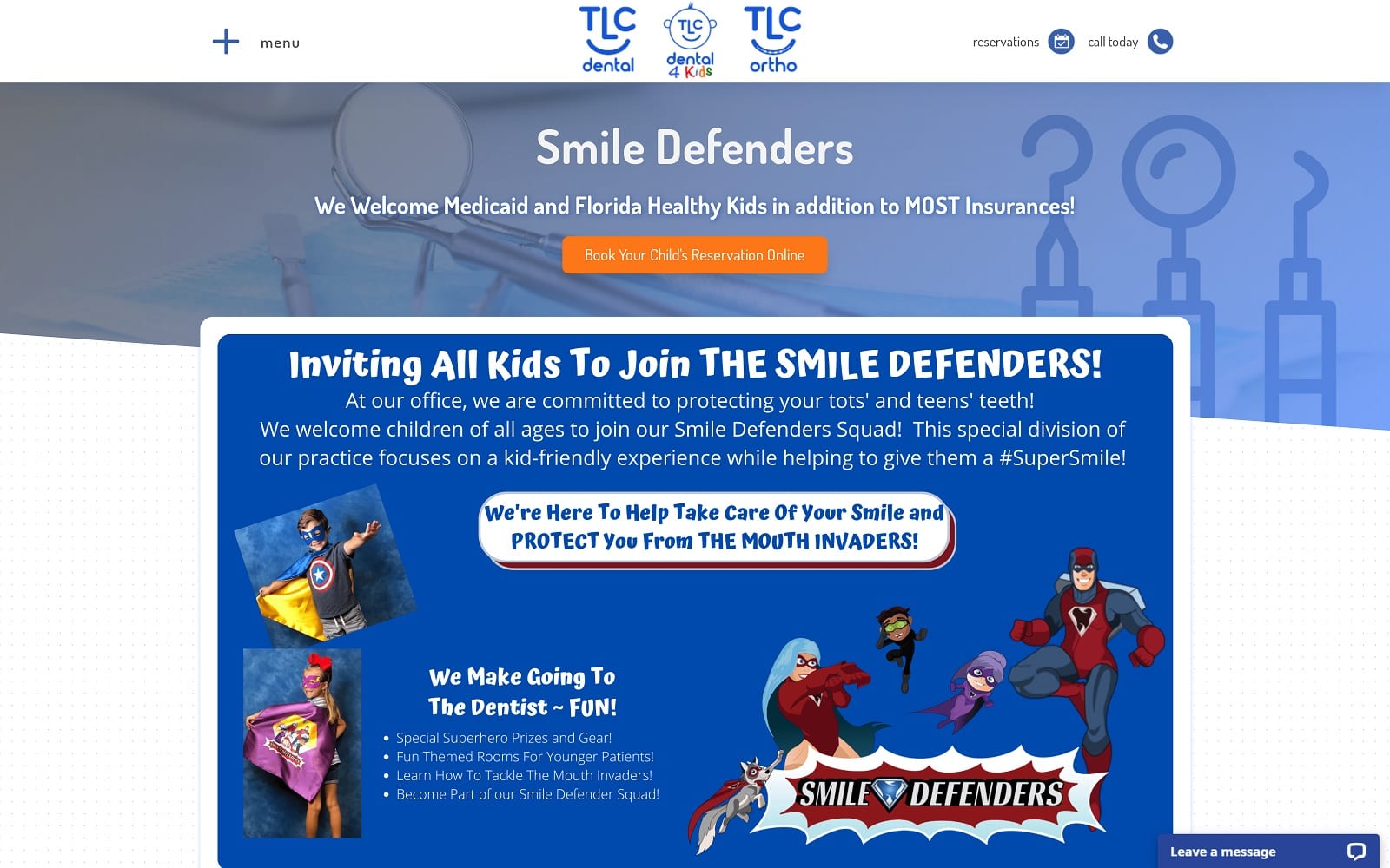 The Screenshot of TLC Dental 4 Kids - Dr. Christian Thomas - Pediatric Dentist tlcdental.com Website