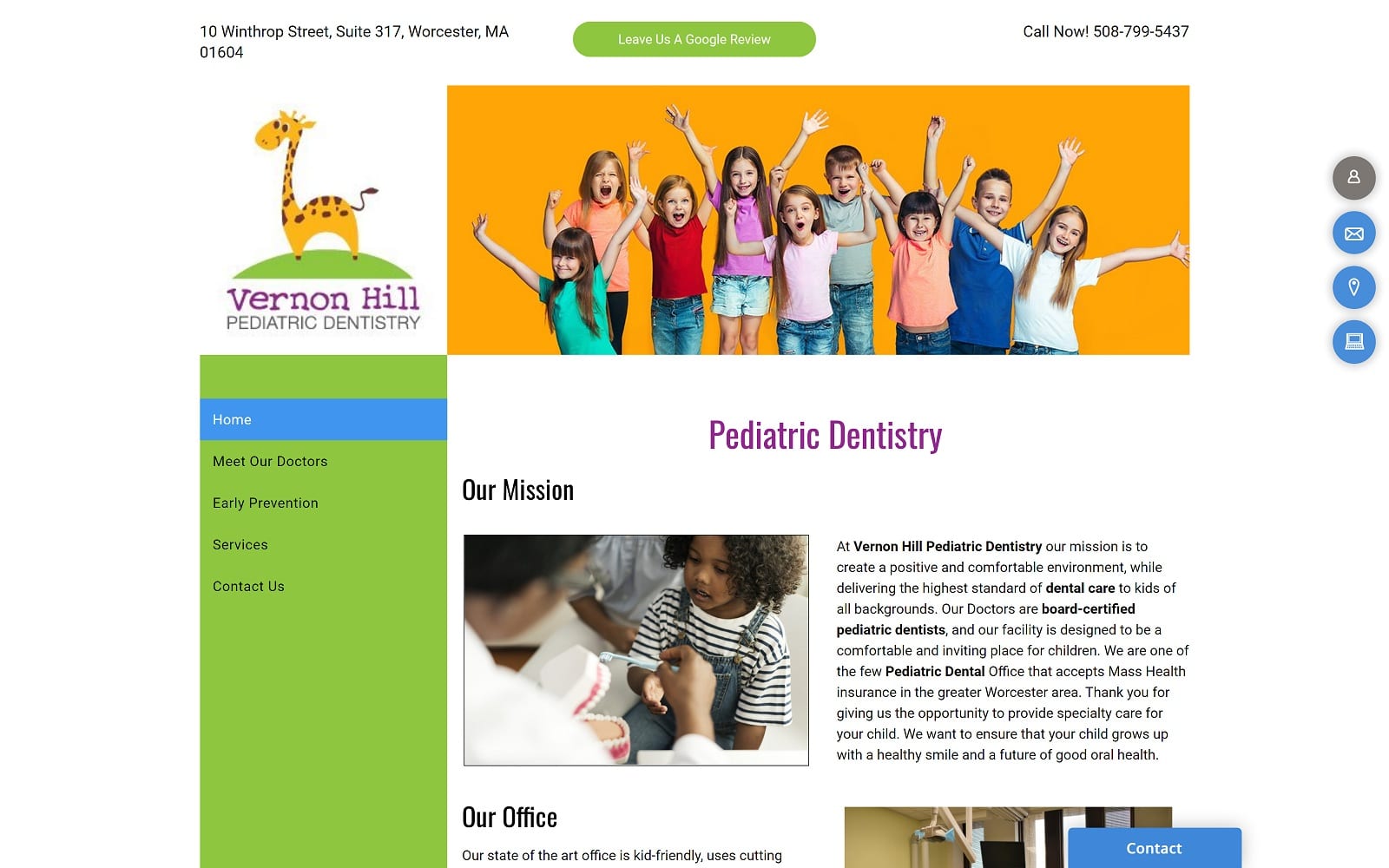The Screenshot of Vernon Hill Pediatric Dentistry vernonkidsdentist.com Website