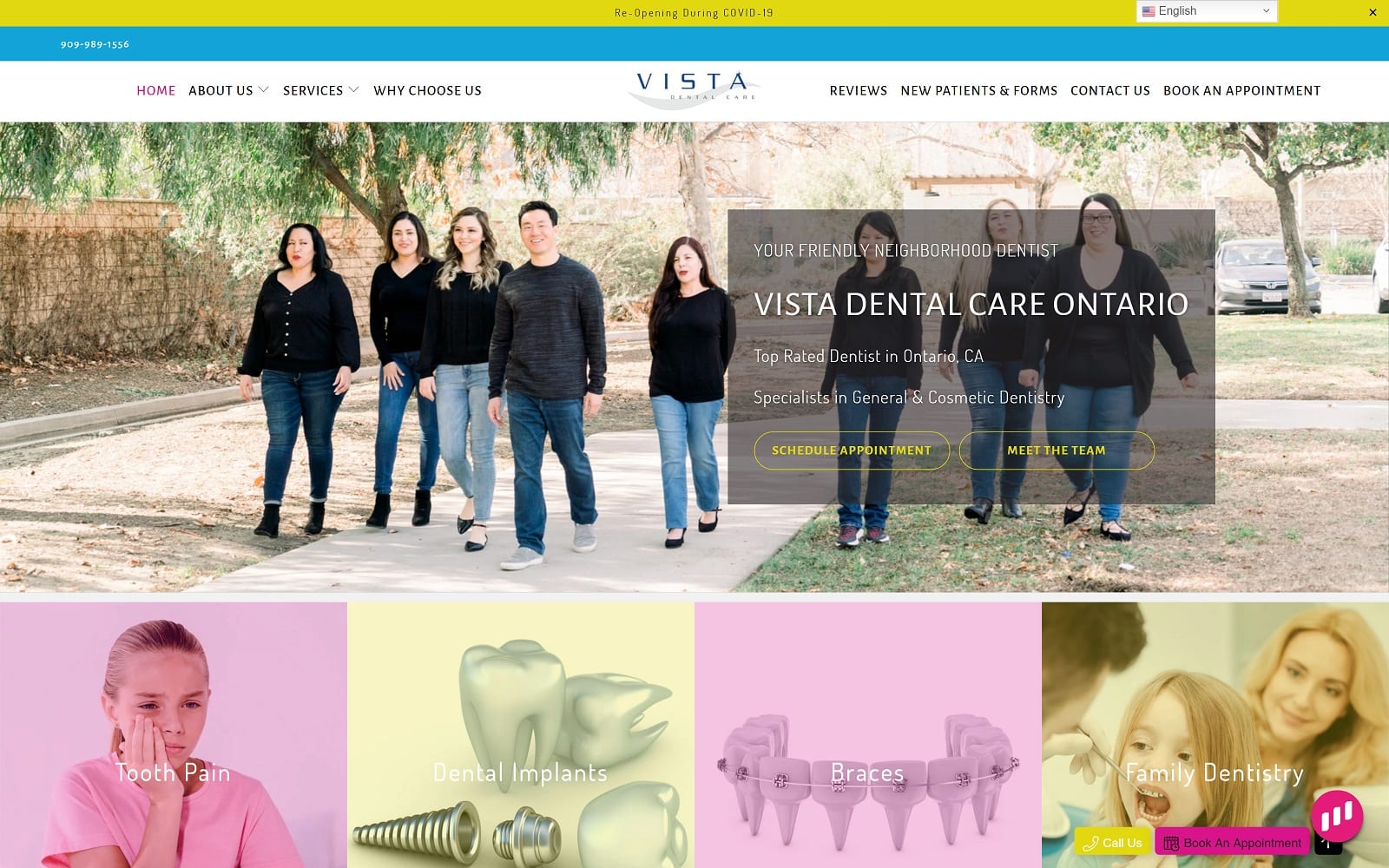 The Screenshot of Vista Dental Care vistadentalontario.com Dr. Michael Min Website