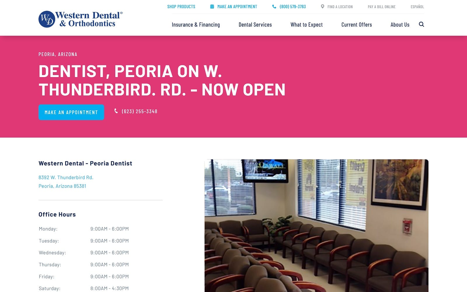 The Screenshot of Western Dental & Orthodontics westerndental.com/en-us/find-a-location/arizona/peoria/8392-w-thunderbird-rd Website
