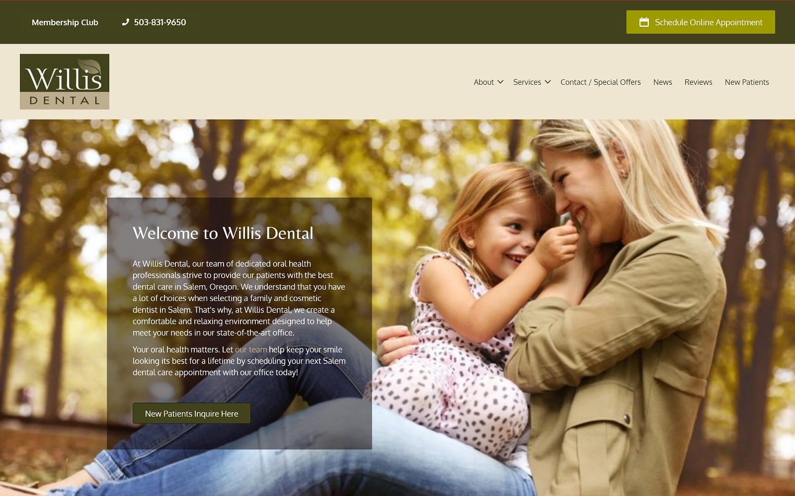 The Screenshot of Willis Dental willisdental.net Website