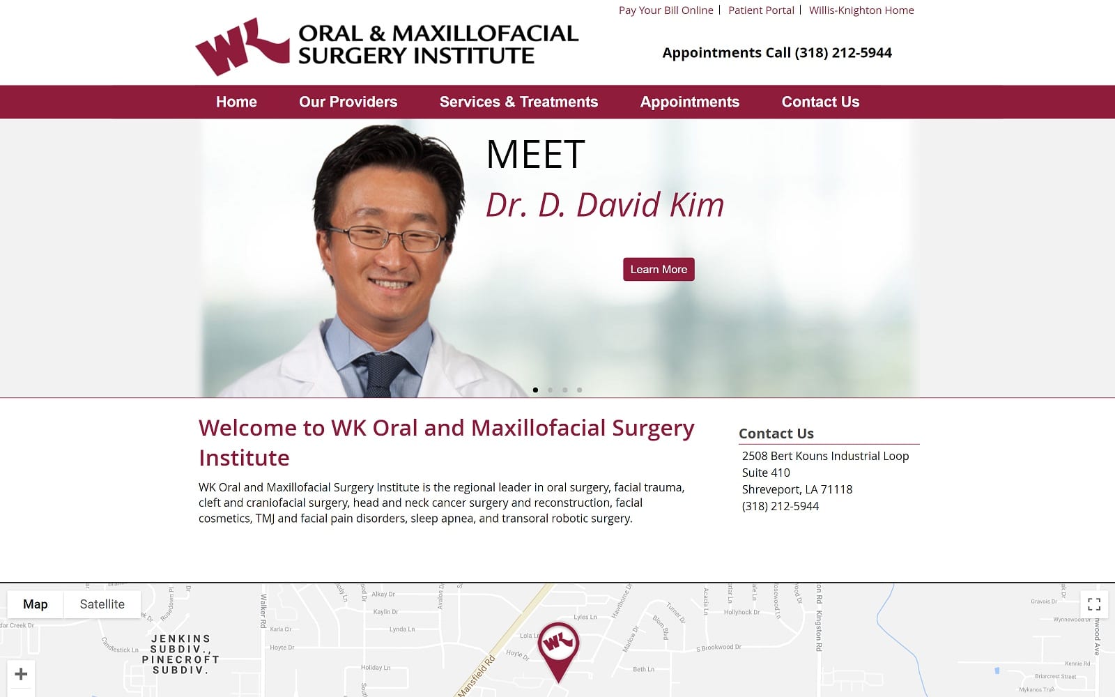 The Screenshot of WK/UNIV Oral & Maxillofacial wkomsi.com Dr. David Kim Website