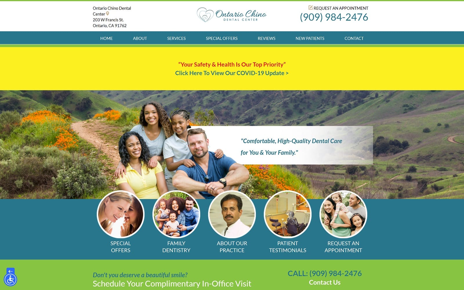 The Screenshot of Ontario Chino Dental Center ykreddydds.com Website