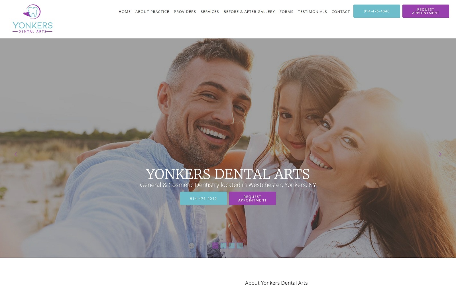 The Screenshot of Yonkers Dental Arts yonkersdentalarts.com Dr. Alicia Schraner Website