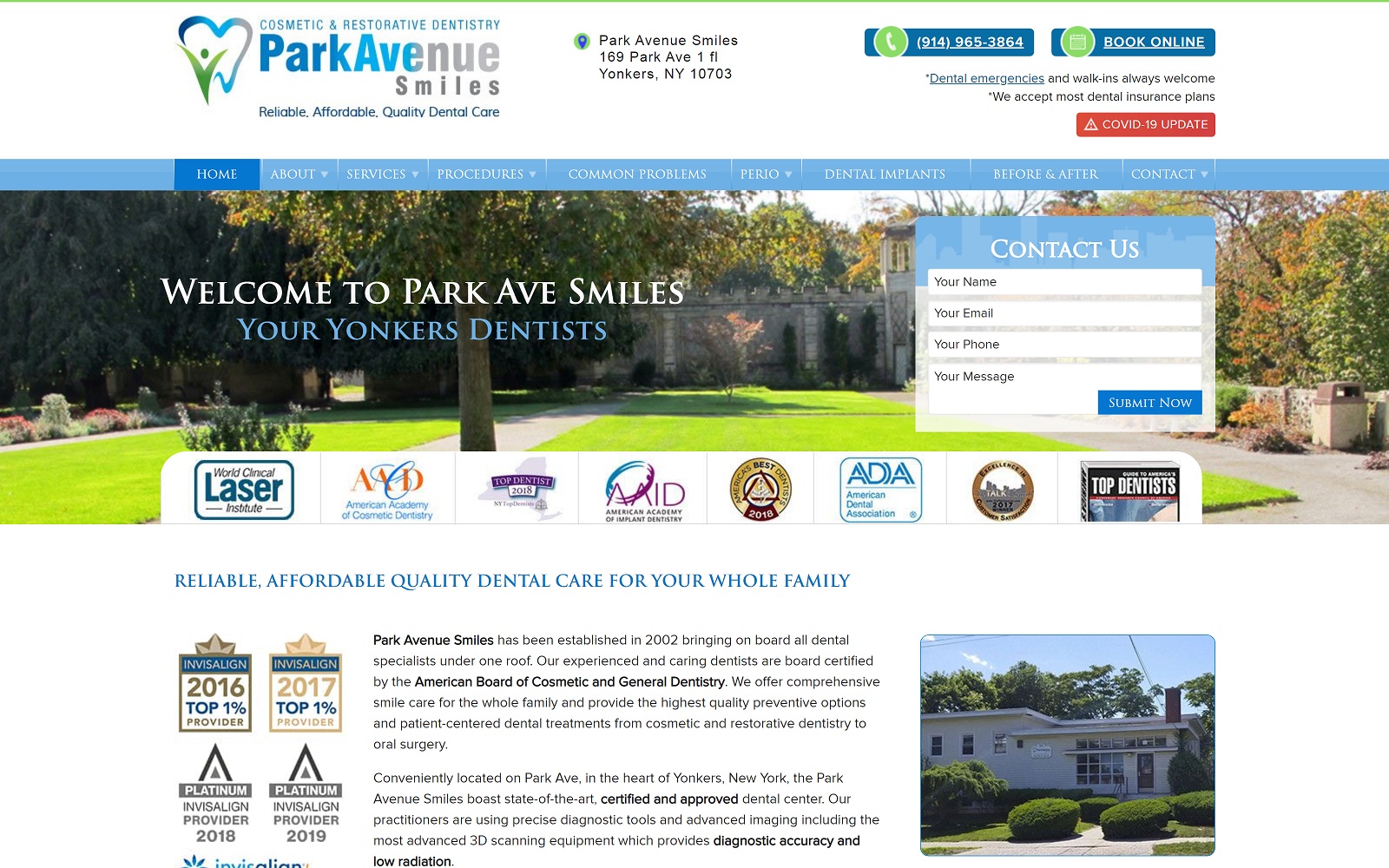 The Screenshot of Park Avenue Smiles yonkersdentalspa.com Website