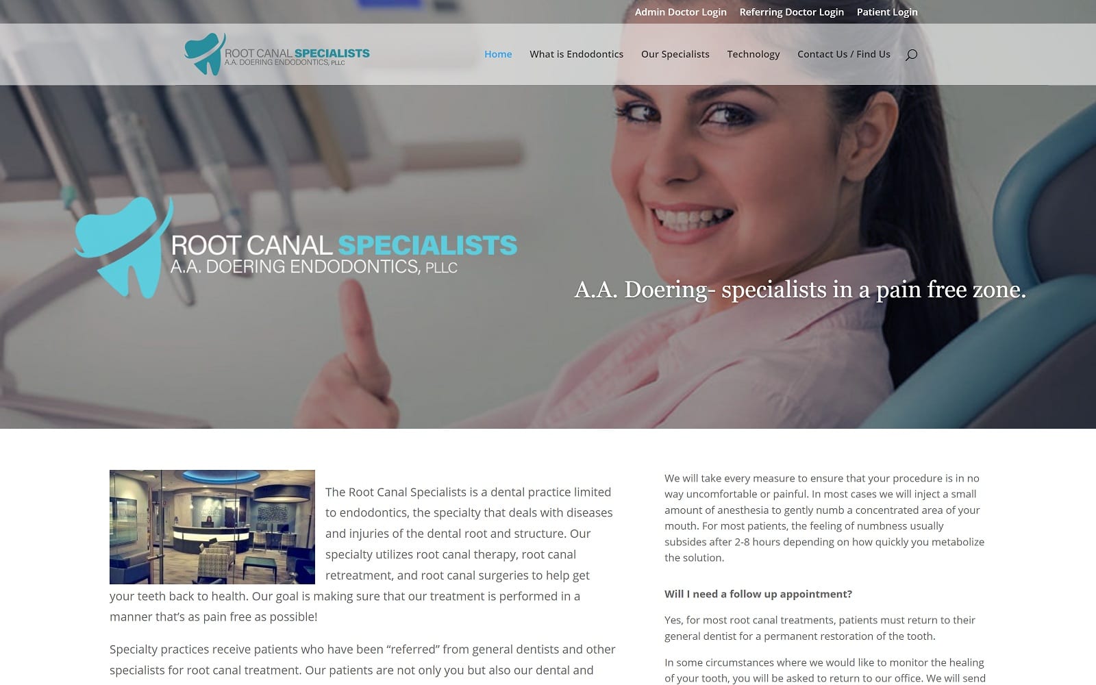 The Screenshot of Root Canal Specialists Drs. Doering and Selis aadoeringendo.com Website