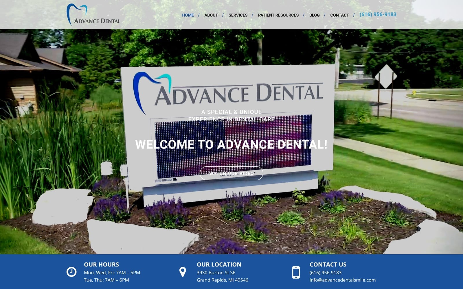 The Screenshot of Advance Dental advancedentalsmile.com Website