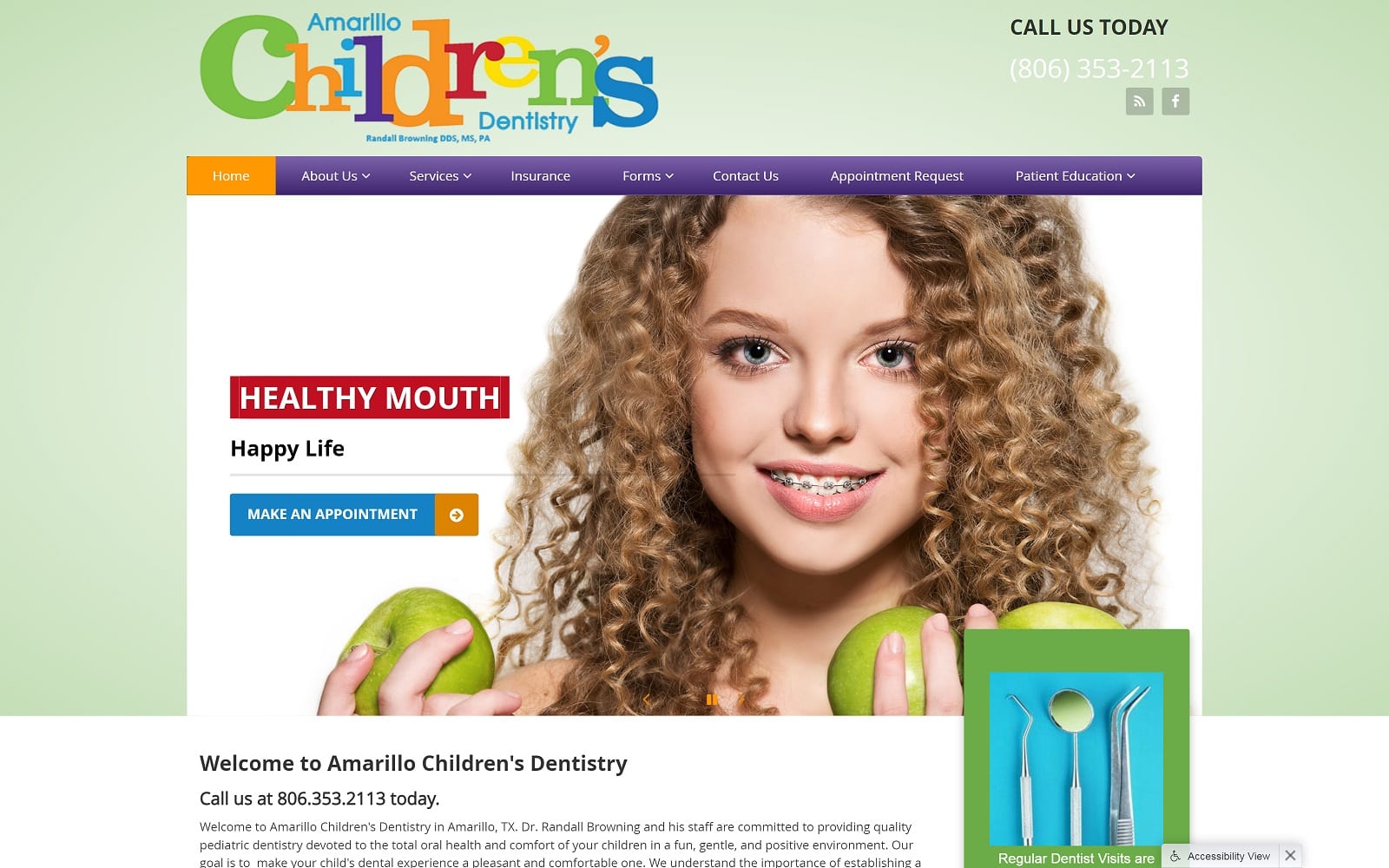 The Screenshot of Amarillo Children's Dentistry amachildrensdentistry.com Dr. Randall Browning Website