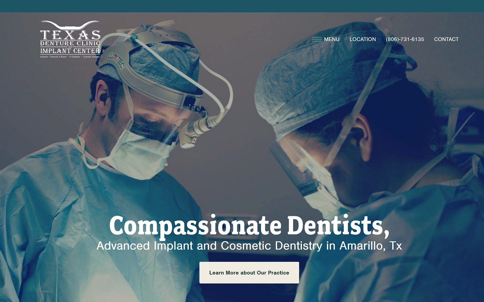 The Screenshot of Texas Denture Clinic and Implant Center of Amarillo amarillodentureclinic.com Dr. Clark Damon Website