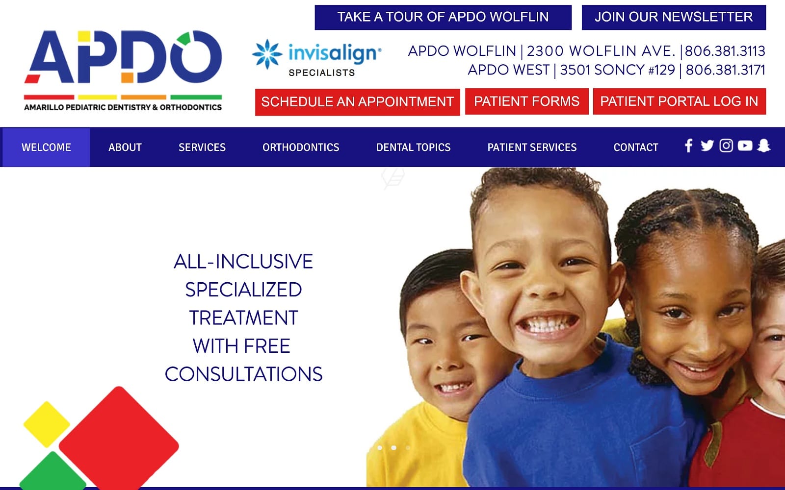 The Screenshot of Amarillo Pediatric Dentistry and Orthodontics amarillopediatricdentistry.com Website
