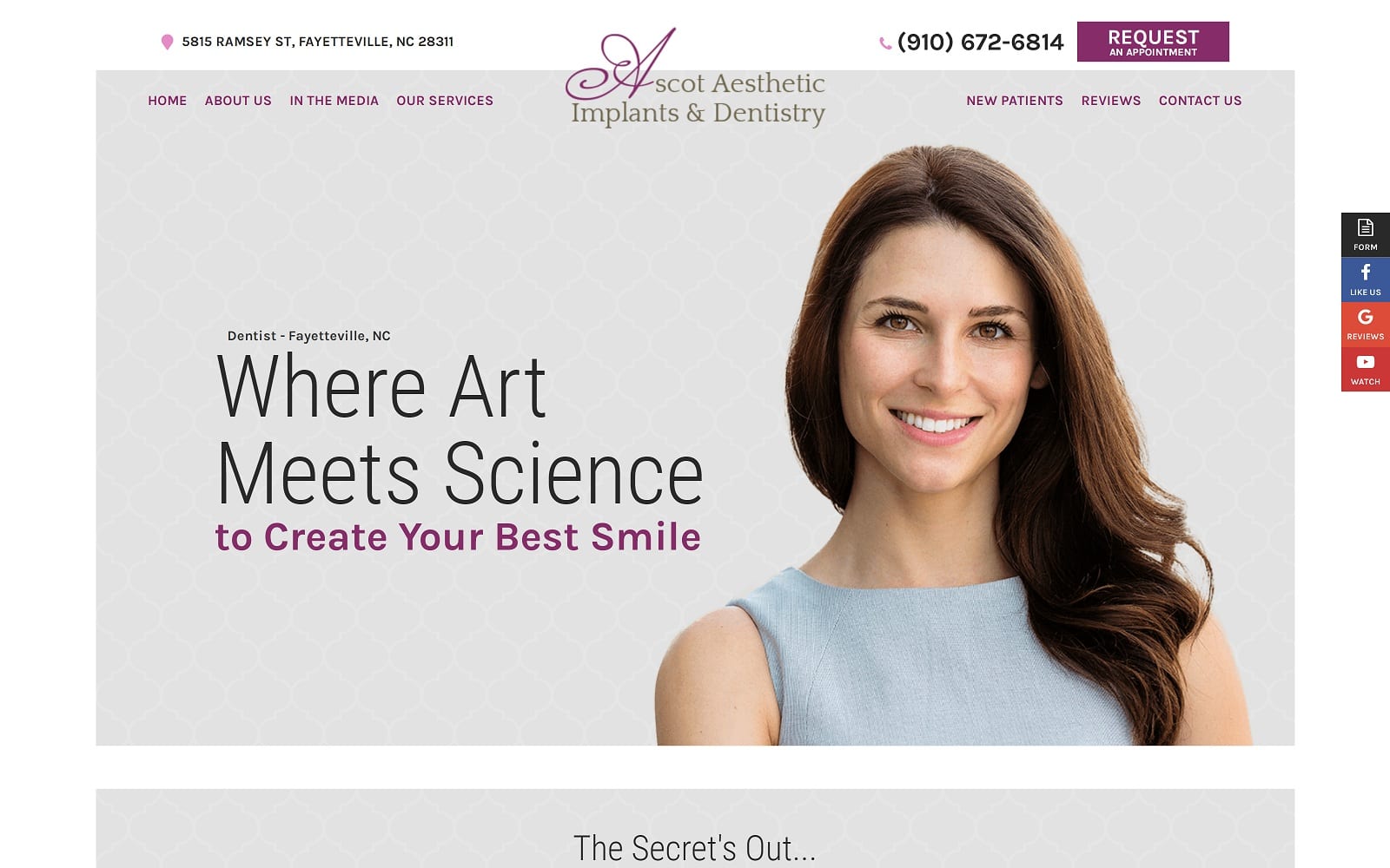 The Screenshot of Ascot Aesthetic Implants & Dentistry Fayetteville ascotaesthetics.com Dr. Angela C. Ruff
