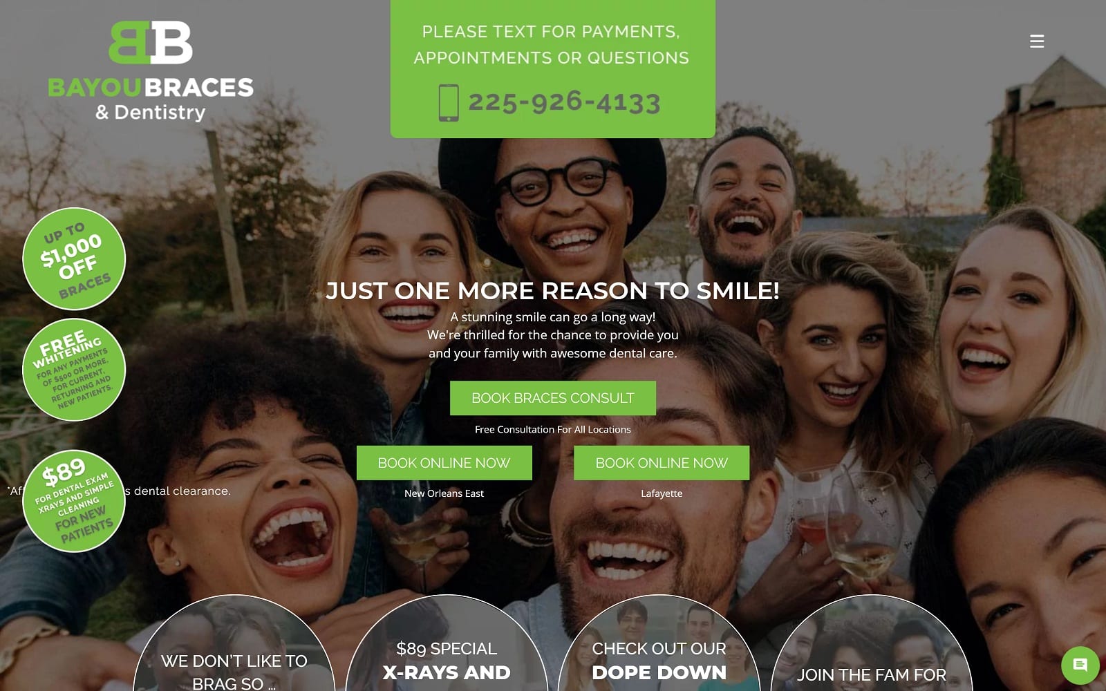 The Screenshot of Bayou Braces bayousmiles.com Website