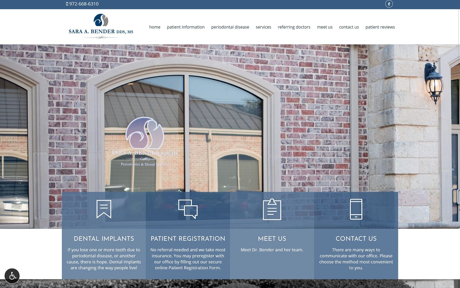 The Screenshot of Sara A. Bender, DDS, MS, PA benderperiodontics.com Website