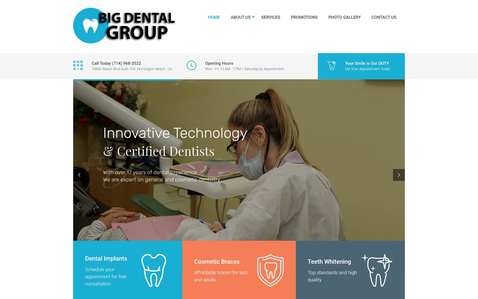 The Screenshot of Big Dental Group- Best Cosmetic Dentist Huntington Beach bigdentalgroup.com Website