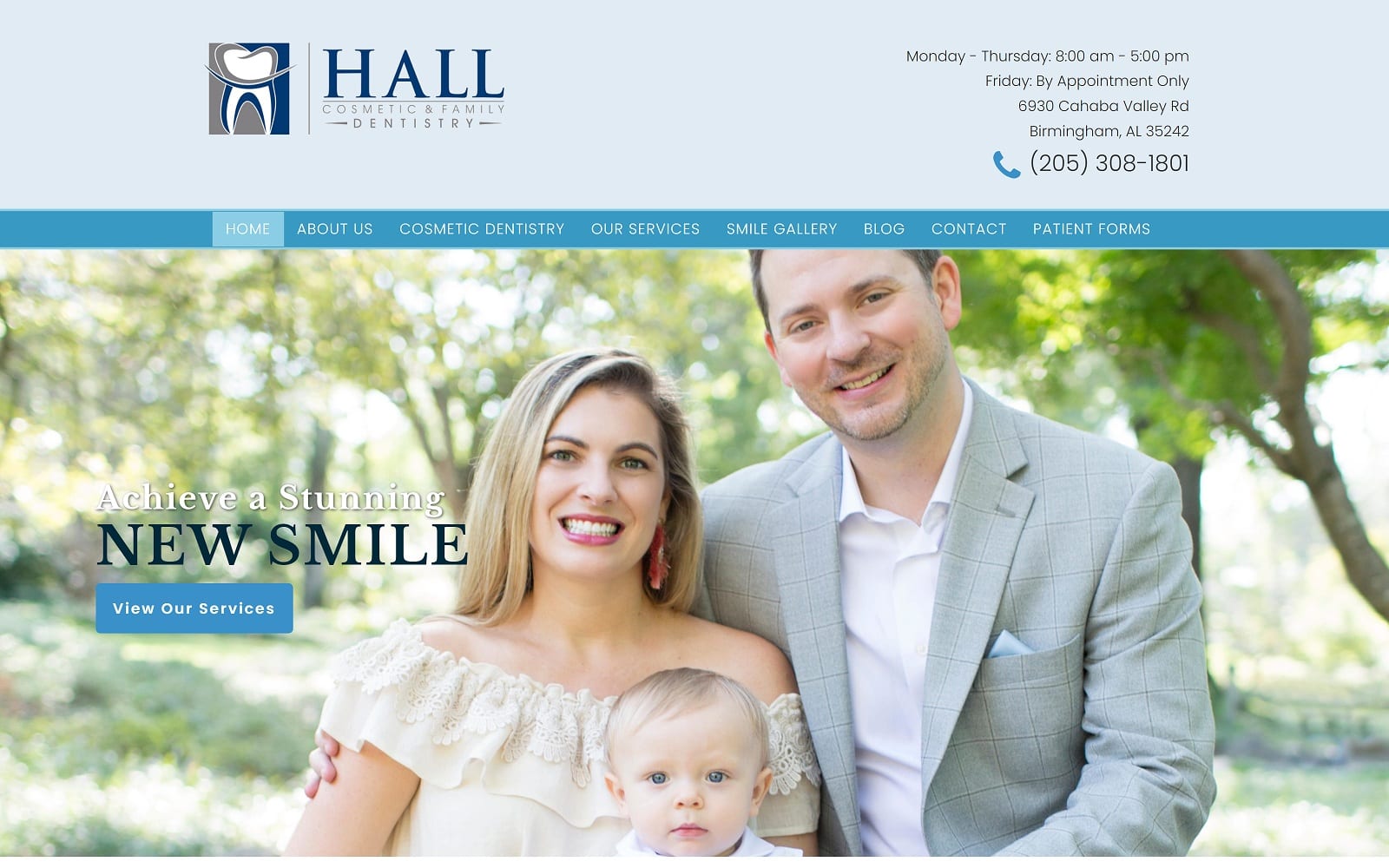 The Screenshot of Hall Cosmetic & Family Dentistry birminghamdmd.com Dr. Josh Hall Website