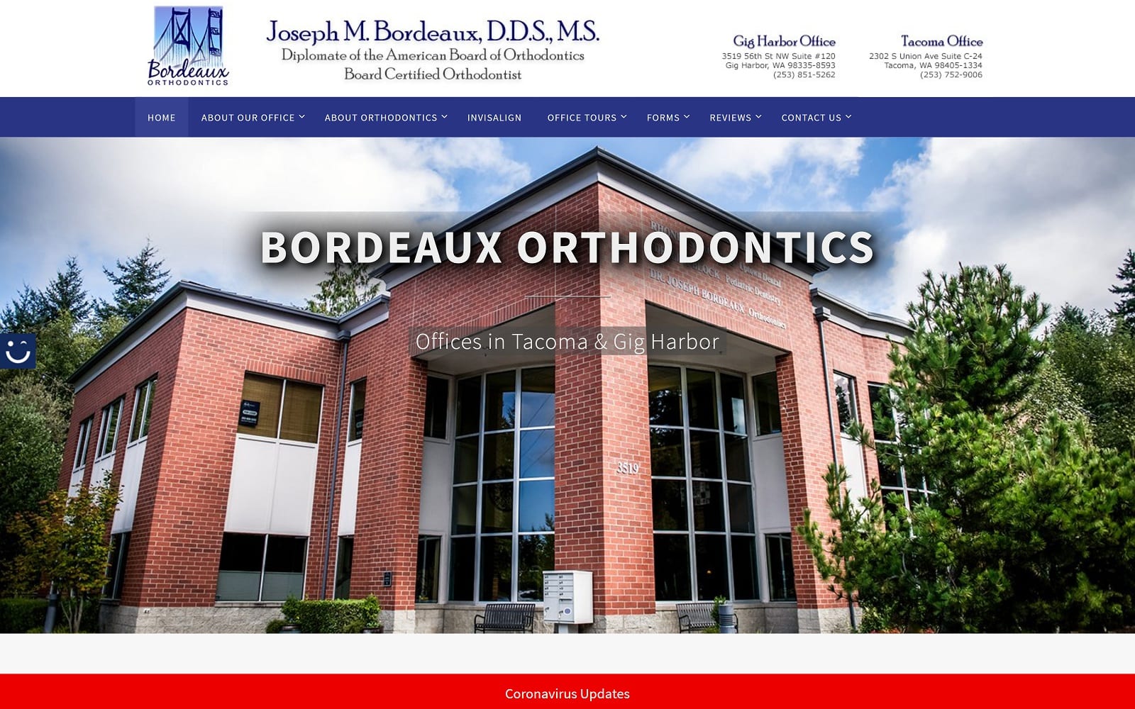 The Screenshot of Bordeaux Orthodontics bordeauxorthodontics.com Dr. Joseph M. Bordeaux Website