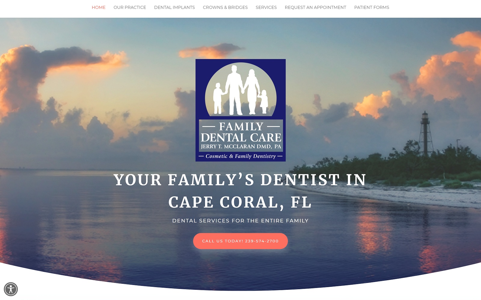 The Screenshot of Family Dental Care capefamilydental.com Dr. Jerry T. McClaran Website