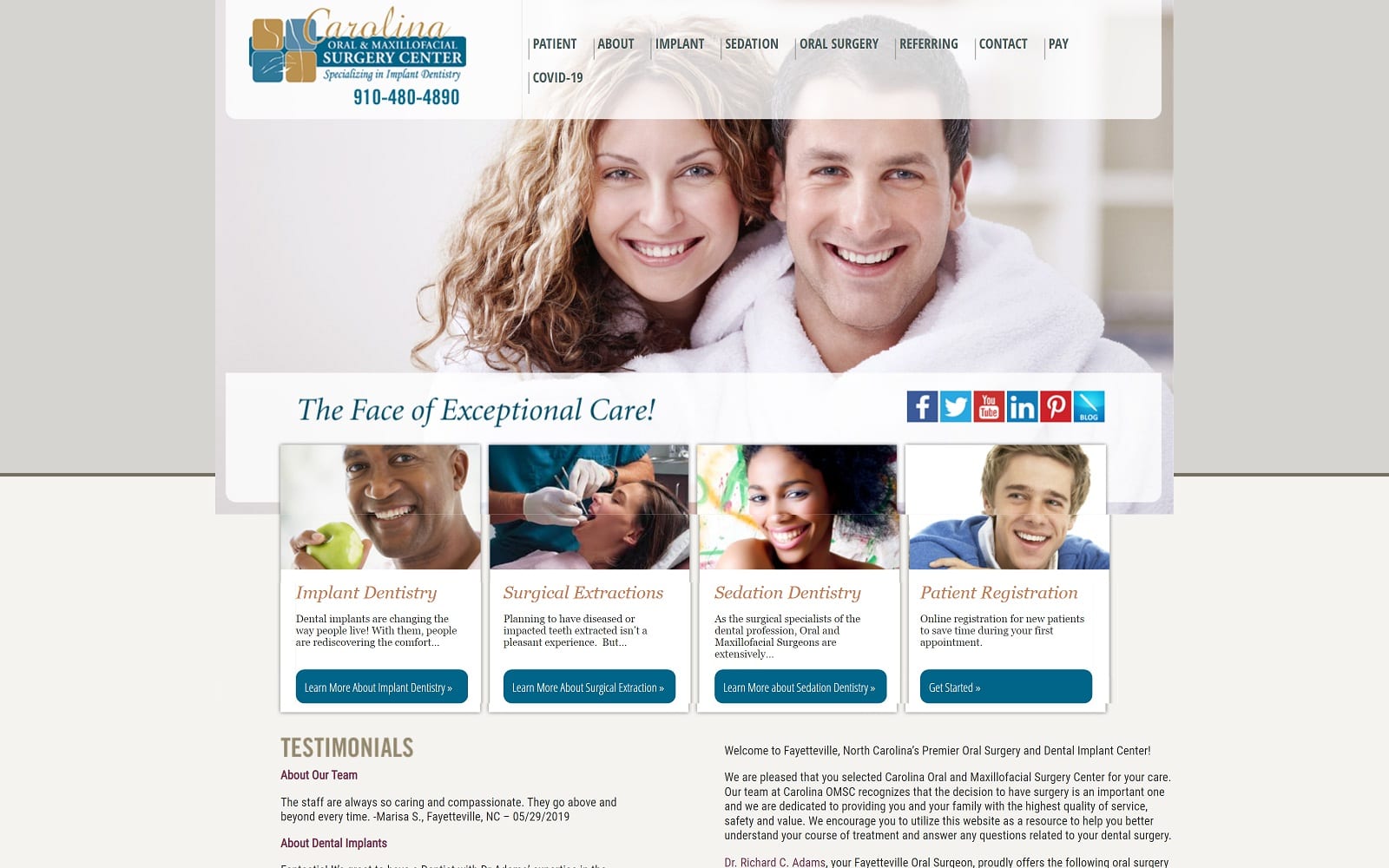 The Screenshot of Carolina Oral & Maxillofacial Surgery Center carolinaoral.com Website