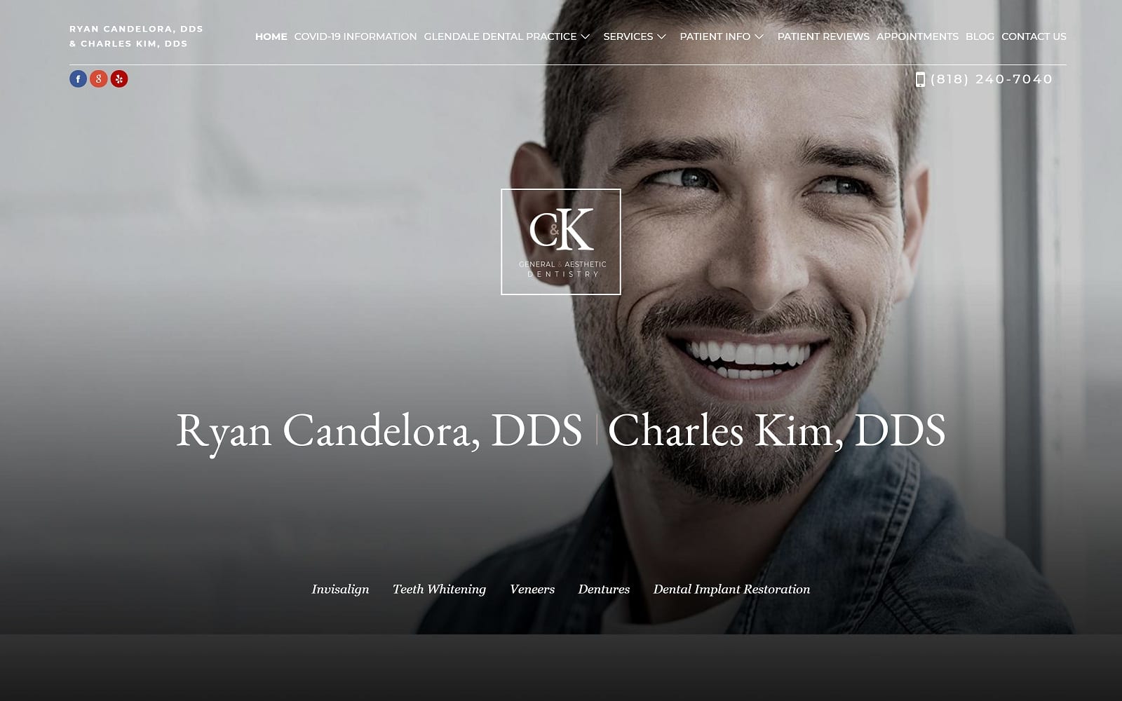 The Screenshot of Ryan Candelora, DDS & Charles Kim, DDS - Glendale Dentist centraldentalarts.com/glendale-dental-practice Website