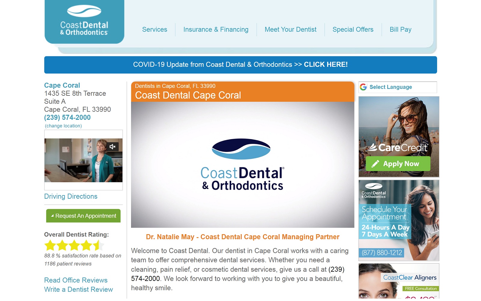 The Screenshot of Coast Dental coastdental.com/dentist-office/cape-coral-fl-33990 Website
